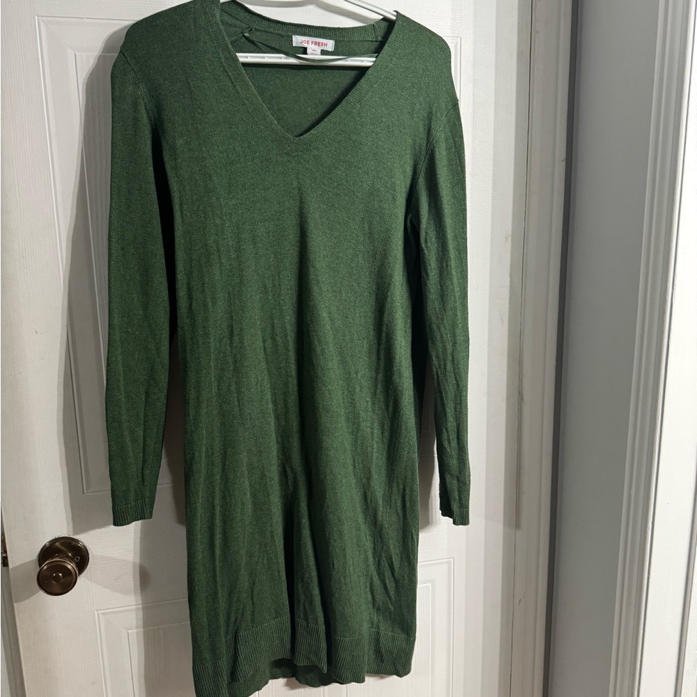 Joe Fresh Green V-Neck Long Sleeve Sweater Dress